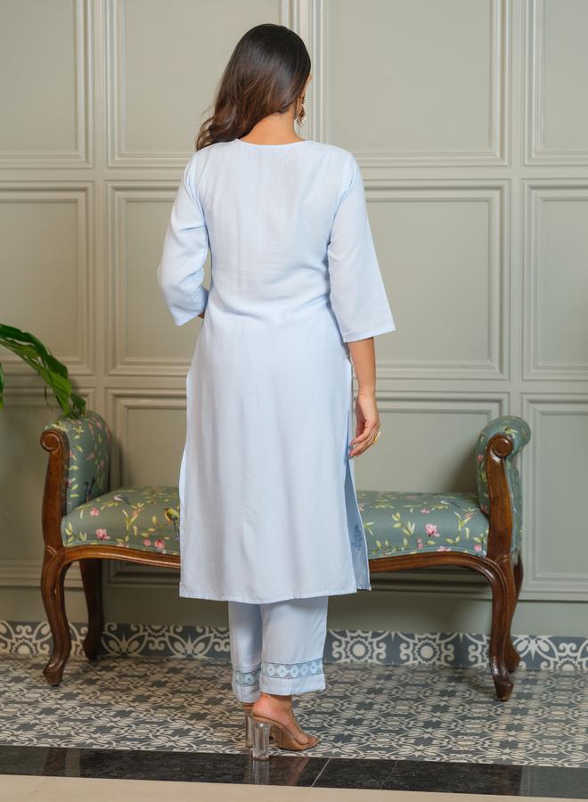 دي دبليو طقم منسق من كورتا مستقيمة مطرزة وبنطال للنساء - Image 5